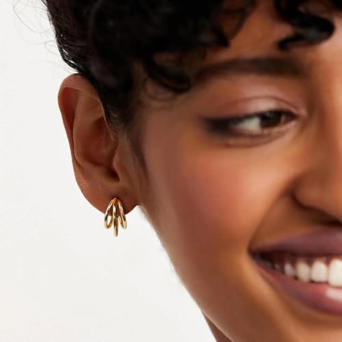 Me&Hz Gold Huggie Earrings Small Huggie Hoop Earrings for Women 14K Gold Plated Hypoallergenic Cubic Zirconia Huggies Mini Silver Hoop Earring for Women - color: Triple Hoops,Gold