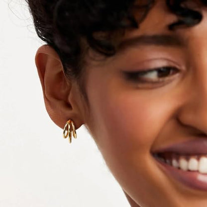 Me&Hz Gold Huggie Earrings Small Huggie Hoop Earrings for Women 14K Gold Plated Hypoallergenic Cubic Zirconia Huggies Mini Silver Hoop Earring for Women - color: Triple Hoops,Gold