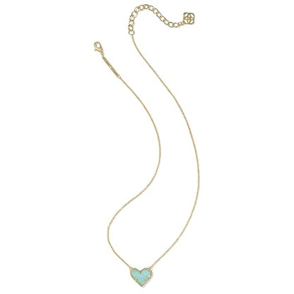 Kendra Scott Ari Heart Adjustable Length Pendant Necklace for Women, Fashion Jewelry - color: GOLD - BRIGHT AQUA DRUSY