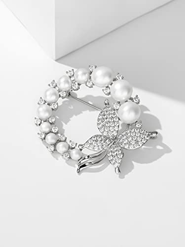 2 Pcs Butterfly Pearl Brooch Pin Wreath Pin Safety Pin Wedding Bridal Brooches Women Crystal Rhinestones Brooch Collar Lapel Pin Badge for Dress Shirts Coat - Gold Silver