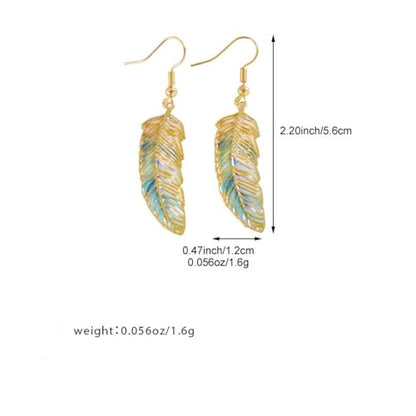 Bohemian Colorful Feather Drop Earrings for Women,Fashion Gradient Leaf Danging Earring Lightweight Hook Shaped Statement Jewelry - color: color B