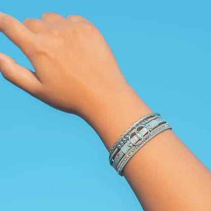 Chunky Boho Leather Wrap Bracelets Cowgirl Beaded Circle Western Jewelry | Stackable Infinity Layered Bohemian Magnetic Clasp Cuff Statement Fashion Colorful Country Hippie Outfits for Women Trendy - color: Silver