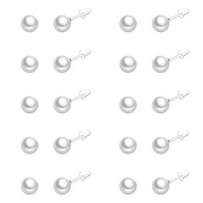 10 Pairs Faux Pearl Plastic Stud Earrings for Sensitive Ears - 4-10mm White Colorful Pearl Set for Women Girls - Silicone Post - style: 6mm