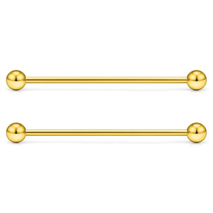 16G 14G Surgical Steel Tongue Rings Nipple Rings Industrial Piercing Jewelry Set Multi Size Straight Barbells 12mm 14mm 16mm 19mm 22mm 28mm 32mm 35mm 38mm 40mm 45mm for Women Men - color: goldtone, size: 14g,bar length 45mm
