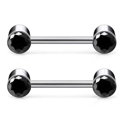 14G ASTM F136 Titanium Nipple Piercing Jewelry Round CZ Nipple Barbell Jewelry Internally Threaded G23 Solid Titanium Nipple Piercing Barbell Ring Jewelry for Women Men 14 Gauge - style: Black CZ