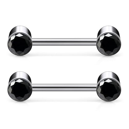 14G ASTM F136 Titanium Nipple Piercing Jewelry Round CZ Nipple Barbell Jewelry Internally Threaded G23 Solid Titanium Nipple Piercing Barbell Ring Jewelry for Women Men 14 Gauge - style: Black CZ