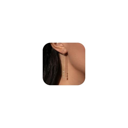 Robaice Long Gold Dangle Earrings for Women, 14K Plated Tassel Earring | Gold Chain Dangling Earrings, Trendy Drop Prom Earring, Lightweight Statement Party Jewelry, Gift for Women - style: G-cz threader chain earrings