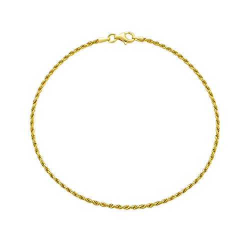 Bling Jewelry Strong Cable Rope Chain Anklet Strand Ankle Bracelet Yellow Gold Plated .925 Sterling Silver - color: Gold