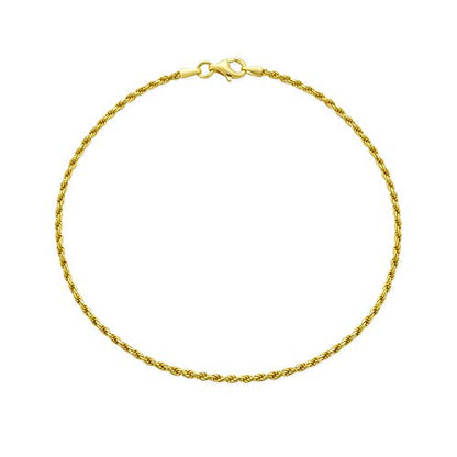 Bling Jewelry Strong Cable Rope Chain Anklet Strand Ankle Bracelet Yellow Gold Plated .925 Sterling Silver - color: Gold