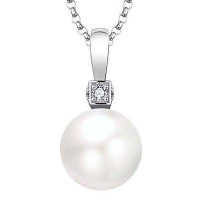 925 Sterling Silver Freshwater Cultured Pearl Pendant Necklace JO WISDOM Jewelry for Women,Girls - color: 11mm,white zirconia,round shape,simulated white pearl