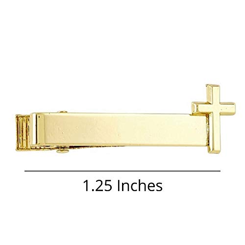 Needzo Gold Tone First Communion Tie Clip with Cross, Catholic Boys Outfit Accessory, Gift for Godson, 1 1/4 Inches