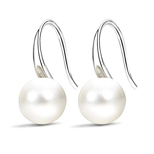 Fashion Silver Pearl Earrings for Women 8-8.5mm Classical Drop Dangle Earrings Jewelry