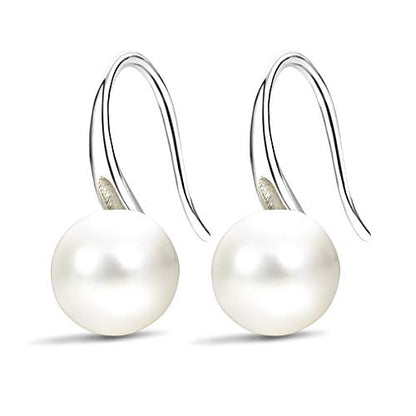 Fashion Silver Pearl Earrings for Women 8-8.5mm Classical Drop Dangle Earrings Jewelry