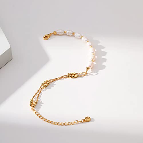 Dainty Gold Bracelets for Women, 18 Gold Plated Adjustable Evil Eye/Butterfly/Beaded/Pearl/Heart/Turquoise Handmade Bracelet for Women - style: Pearl and Gold Bead