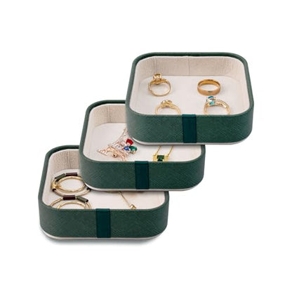 Set of 3 Small Stackable Jewelry Organizer Trays Mini Jewelry Drawer Oragnizer Small Jewelry Display Tray for Necklace Bracelet Rings Earrings and Makeup (DarkGreen) - color: DarkGreen