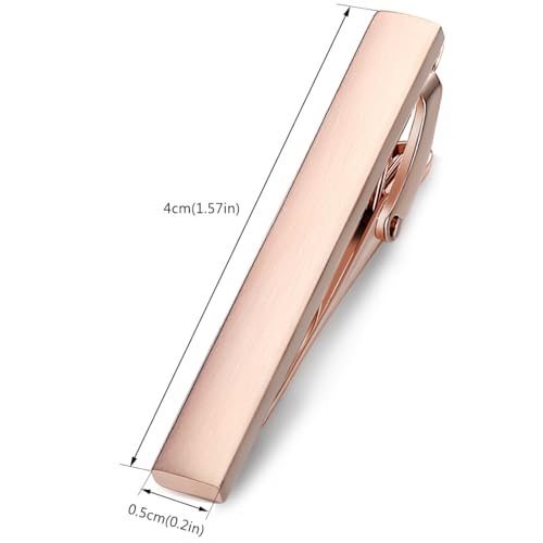 HONEY BEAR 1.57" Skinny Tie Clip Bar for Men Steel Business Wedding Gift | Classic Minimalist, Steel-Plated Copper Base, Gift-Boxed, Thickened, Rounded Corners, Easy to Slide On, No Snag or Wrinkle - style: Brushed Rose Gold 4cm