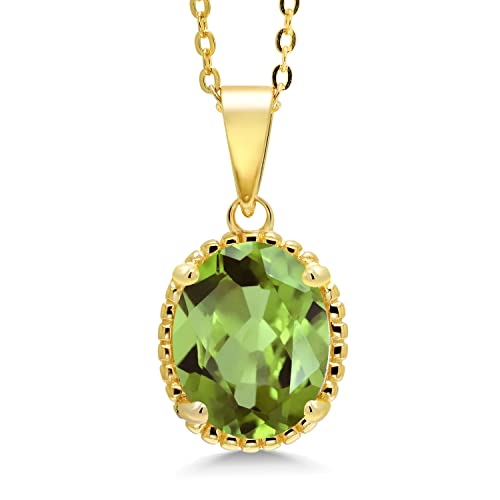 Gem Stone King 11X9MM Oval Gemstone Birthstone Pendant Necklace | 925 Sterling Silver | Solitaire Necklace For Women | With 18 Inch Chain | Fine Jewelry Gifts for Mom Women Wife Her - color: Peridot-August