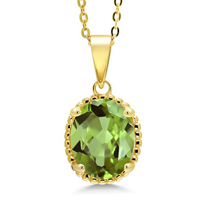 Gem Stone King 11X9MM Oval Gemstone Birthstone Pendant Necklace | 925 Sterling Silver | Solitaire Necklace For Women | With 18 Inch Chain | Fine Jewelry Gifts for Mom Women Wife Her - color: Peridot-August