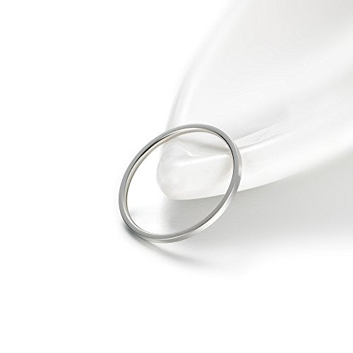 Women's Stainless Steel 1MM Thin Plain Midi Stacking Ring Band Comfort Fit, Size 3 to 10 - color: 1mm Flat - Silver