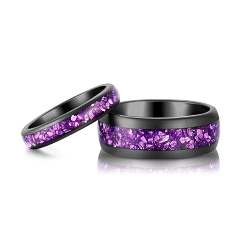 4mm 6mm 8mm Tungsten Rings With Various Inlay Materials Couples Matching Engagement Wedding Promise Matching Ring Set for Women Men - color: Black Amethyst 8mm