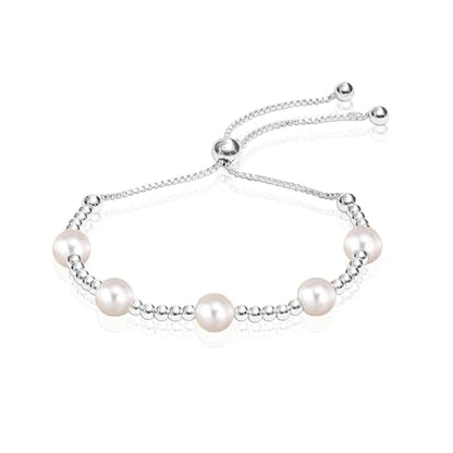 LeCalla 925 Sterling Silver Sliding Bolo Bracelet | Adjustable Beaded Tennis Bracelets for Women | Adjustable Slider Bolo Bracelets Gifts for Her - color: Simulated Pearl Beaded Bolo