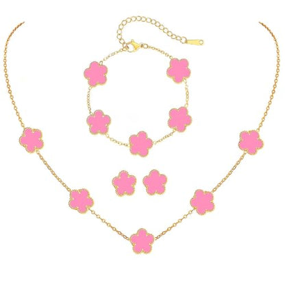 FLY FEI 18K Gold-Plated Four Leaf Clover Bracelet for Women,Adjustable lucky Bracelet Set Jewelry Gift-Hypoallergenic Charm for Birthdays, Wellness & Daily Wear - color: style07-pink set(3pcs)