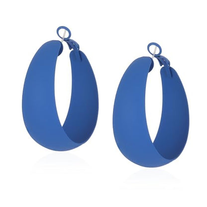 Anmpab Large Matte Round Hoop Earrings for Women Retro Geometric Pierced Neon Color Circle Dangle Earrings Party Jewelry - color: Blue