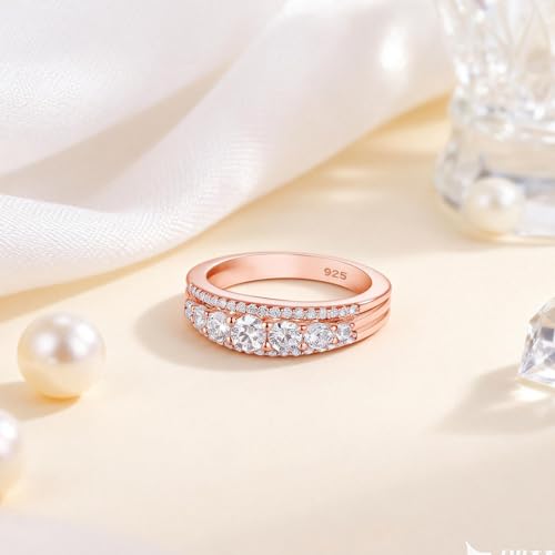 Newshe Jewellery Moissanite Wedding Bands for Women Eternity Ring 925 Sterling Silver Engagement Anniversary Stacking Size - color: Cubic Zirconia-18k Rose Gold Plated