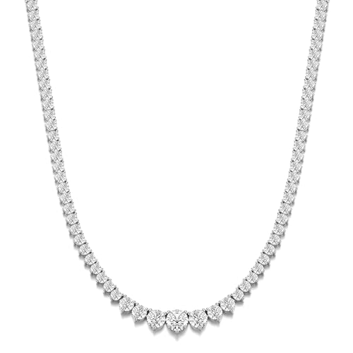 BREN 3 Prong Graduated Tennis Necklaces for Women Men, 18K White/Yellow Gold Plated 16/18 inches Round Cubic Zirconia Dainty Chain Wedding Jewelry Gift - color: White Gold, size: 16 inch