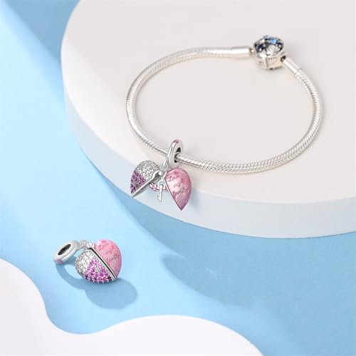 LNQOBU 925 Sterling Silver Charms for Bracelets Dangle Pendant fit Pandora Bracelets or Necklaces Jewelry Woman Gift Beads Charm (With one Spacer Beads) - style: Family Heart Lock Pendant Charm