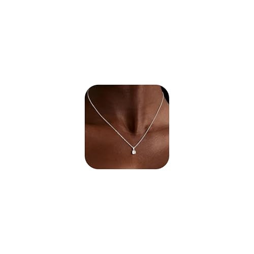 Dainty Silver Gold Necklaces for Women Cute Station Choker Simulated Diamond Necklace Simple Layering CZ Necklace Trendy Jewelry Gifts - color: Silver, style: Square