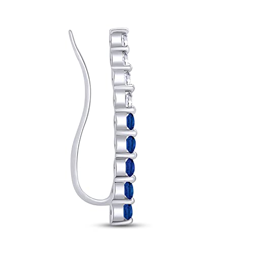One Piece Right Ear Climber Earring for Women With Birthstone And White CZ | Floating Curved Bar Ear Crawler In 14K Gold Over Sterling Silver Jewelry for Her - color: Simulated Blue Sapphire