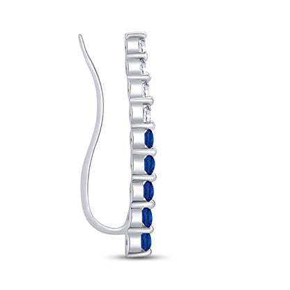One Piece Right Ear Climber Earring for Women With Birthstone And White CZ | Floating Curved Bar Ear Crawler In 14K Gold Over Sterling Silver Jewelry for Her - color: Simulated Blue Sapphire