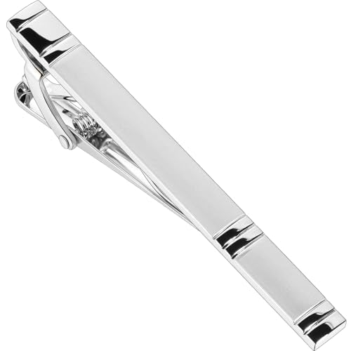 HAWSON Light Gold Silver Tie Clips for Mens Necktie, Elegant Satin Tie Bars Pins Tacks, Suit Tie Accessories Business Wedding Gifts - style: Light Silver Classic 2