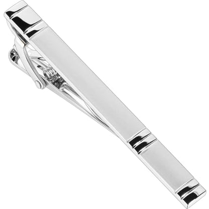 HAWSON Light Gold Silver Tie Clips for Mens Necktie, Elegant Satin Tie Bars Pins Tacks, Suit Tie Accessories Business Wedding Gifts - style: Light Silver Classic 2