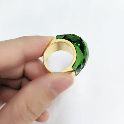 Crystal Glass Stainless Steel Band Ring Gold-Tone Plated Fashion Exaggerated Cubic Zirconia Rings Women's Stunning Large Statement Rhinestone Bands Cocktail Party Ring for Ladies Birthday - color: Green, size: 9