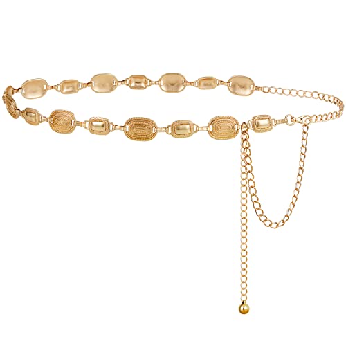 FIORETTO Western Waist Chain Belt Metal Concho Belt for Women Cowgirl Cowboy Boho Country Belt for Dress Jean - color: Gold-15, size: Fit Waist Up to 38"