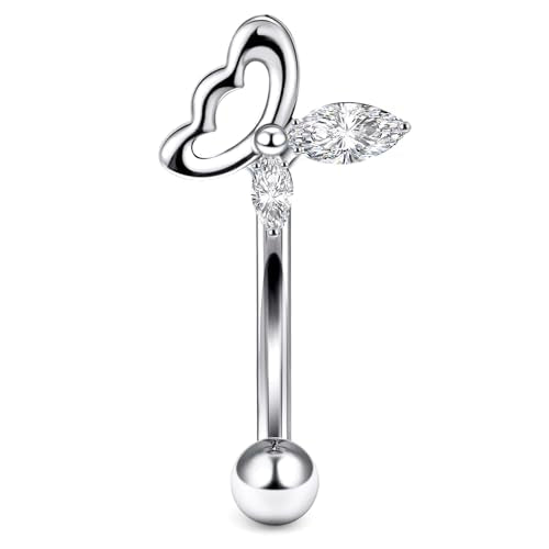 16G Astm F136 Titanium Eyebrow Piercing Jewelry Curved Barbell Eyebrow Ring Vertical Labret Lip Jewelry Daith Rook Earrings Navel Small Belly Button Ring Piercing Jewelry for Women Men CZ - style: 16G, 8MM Length-C
