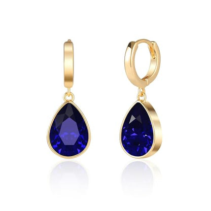 Crystals Teardrop Dangle Drop Earrings, 18K Gold Plated Hoop Earrings Zirconia Jewelry for Women Gifts - color: Navy blue