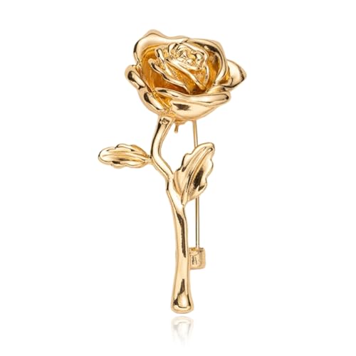 Red Rose Flower Brooches Pins for Women Men Elegant Crystal Flower Lapel Pin Retro Suit Hat Dress Accessories Wedding Valentine's Day Jewelry Gift - style: Gold