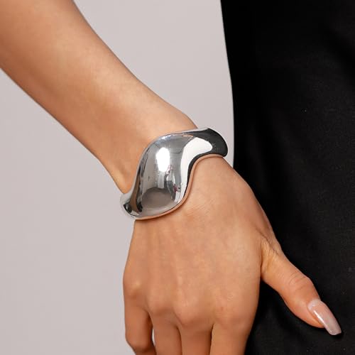 Chunky Cuff Bracelets for Women Wide Gold/Silver Cuffs Bangle Hollow Out Adjustable Bracelets Punk Vintage Jewelry - style: U-Silver C