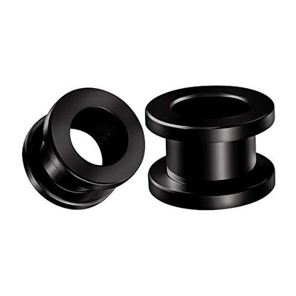 Pair of 316L Surgical Steel Black Anodized Screw-fit Piercing Jewelry Ear Stretching Lobe Plugs flesh Tunnel Earring - style: B04 2Pcs 7/16 (11mm)