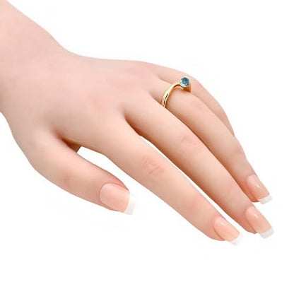 18K Gold Filled Non-Tarnish Bypass Ring for Women – Modern Open Band With Multi Gemstone Ring – Minimalist Adjustable Statement Jewelry - color: London Blue Topaz