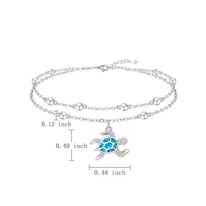 Sterling Silver Anklets for Women Sea Turtle Starfish Anklet Bracelet Ocean Beach Jewelry Opal Summer Foot Mothers Day Gift - style: Anklet-Turtle-A001