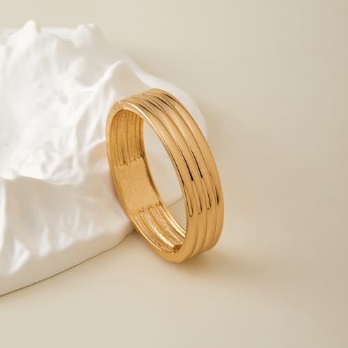 Chunky Gold Bangles Bracelet for Women Trendy Statement Bracelet Dainty Charm Gold Jewelry - color: Striped Bracelet-GD