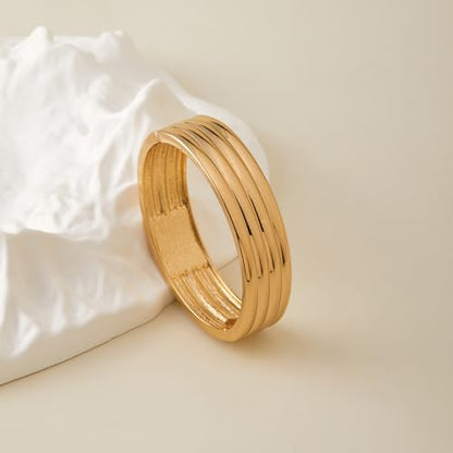 Chunky Gold Bangles Bracelet for Women Trendy Statement Bracelet Dainty Charm Gold Jewelry - color: Striped Bracelet-GD