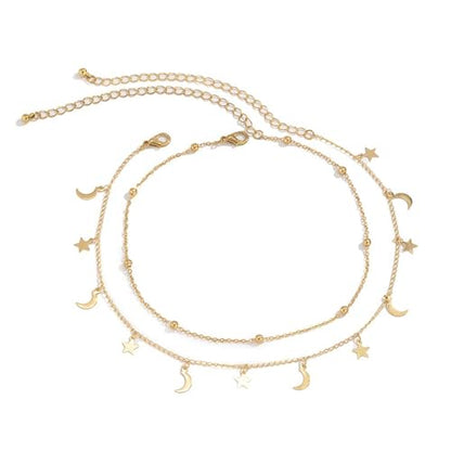 YANCHUN Layered Necklaces for Women Gold Necklace Stack Star Heart Choker Dainty Necklace Love Heart Chain Jewelry Gifts for Women - color: 2:Star moon 2pcs Gold