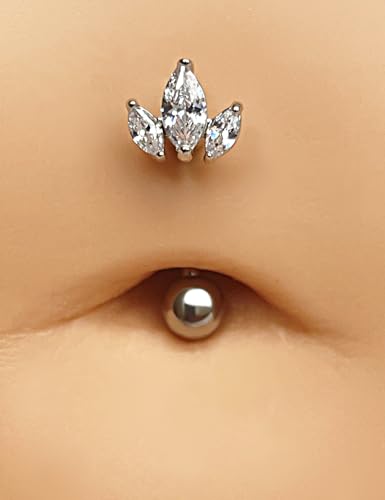 Belly Button Ring Dangle, Cross Belly Button Ring, Navel Piercing | 316L Surgical Steel, AAA+ Cubic Zirconia, Nickel-Free, Hypoallergenic, Multi-Style, 14 Gauge 10 mm Screw On Piercing Stud - style: Three Eye Shape Zircons