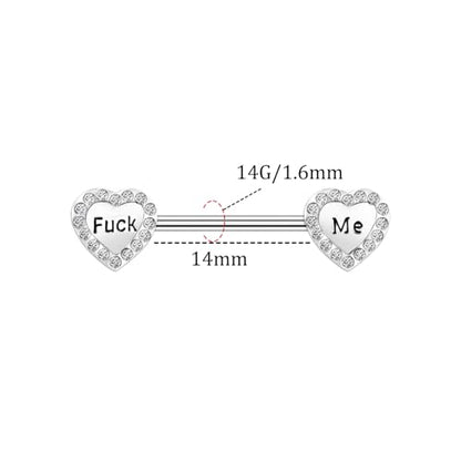 VERAMI 14G 16G Bat Devil Heart Nipple Rings Stainless Steel Heart Nipple Barbell Rings Tongue Rings Body Piercing for Women Men - color: silver CF