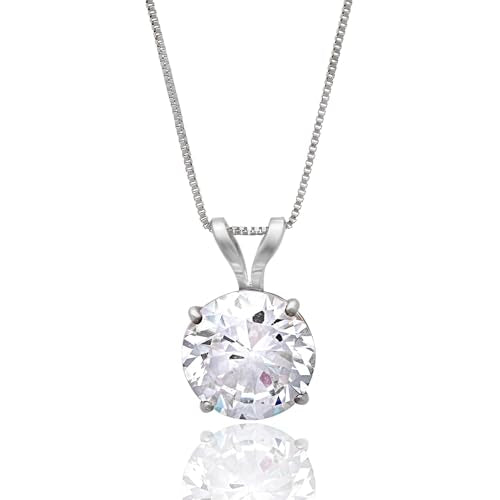 MAX + STONE 14k Gold 8mm Round Solitaire Cubic Zirconia Pendant Necklace for Women with 18 Inch Box Chain - size: 7.5 MM